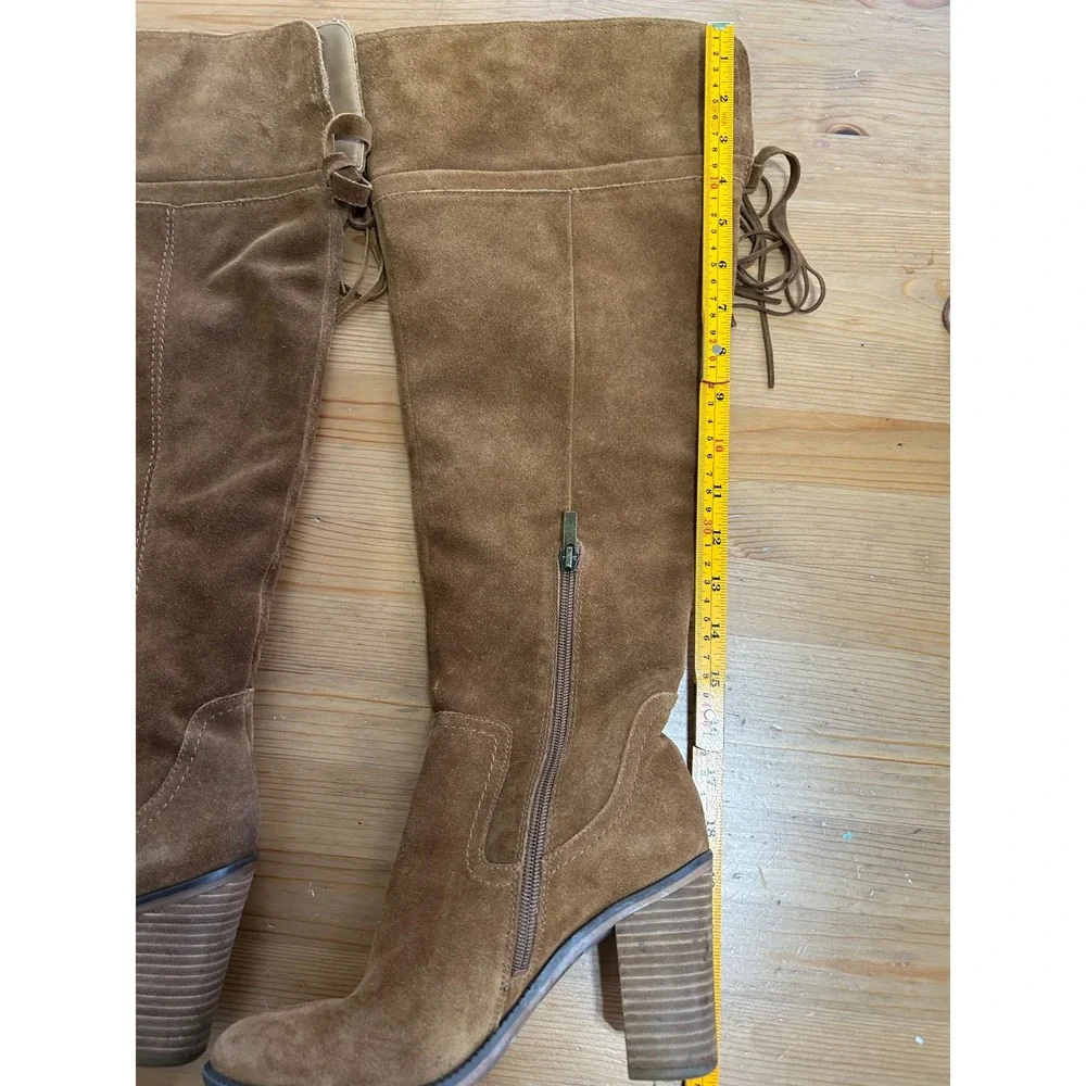 Franco Sarto Womens 8M Wide Calf Brown Suede Over Knee Boots Heel Tassel Fringe